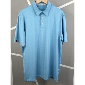 Criquet Polo Shirt Mens Large Blue Pink Striped Stretch Performance Golf